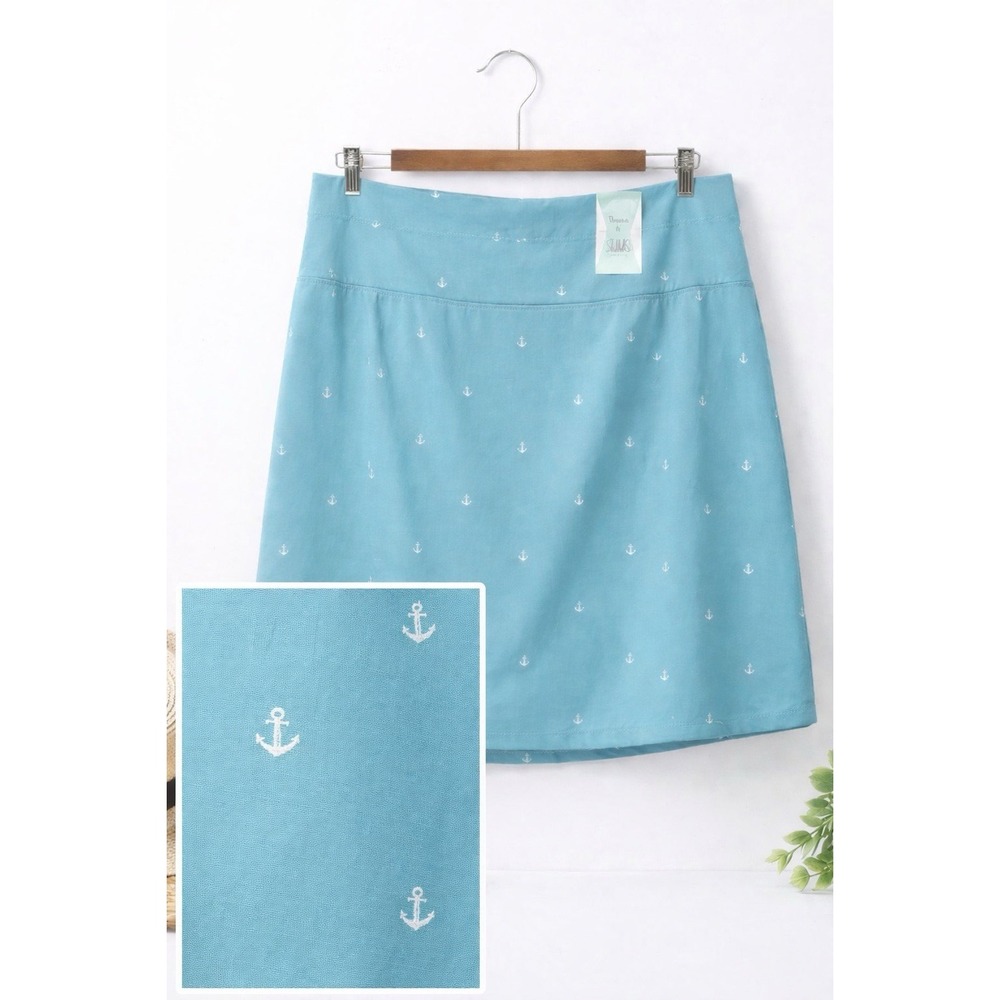 New Coral Bay Energy Skort Skirt w/Shorts Aqua‎ Blue White Anchors Pull On PXL